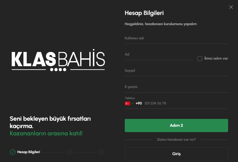 Klasbahis üyelik işlemleri